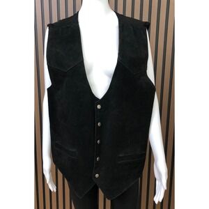 THUMBS UP FOR Men's Black Suede Leather Vest‎ XL Western Cowboy Gilet Cowboy